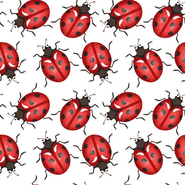 Seamless Pattern Print Cute Red Ladybugs White Background Graphic Design — Stock Vector