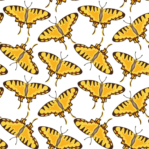 Bezešvé Vzor Tisk Roztomilé Žluté Motýly Bílém Pozadí Grafický Design — Stockový vektor