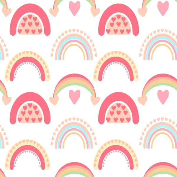 Seamless Pattern Print Cute Rainbows Hearts Pastel Colors White Background — Image vectorielle