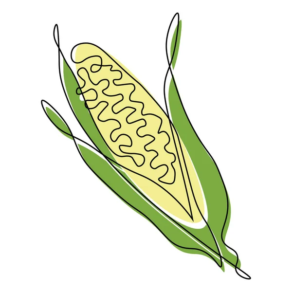 Vegetable Illustration Line Art Ear Corn Black Line Addition Colored — Vetor de Stock