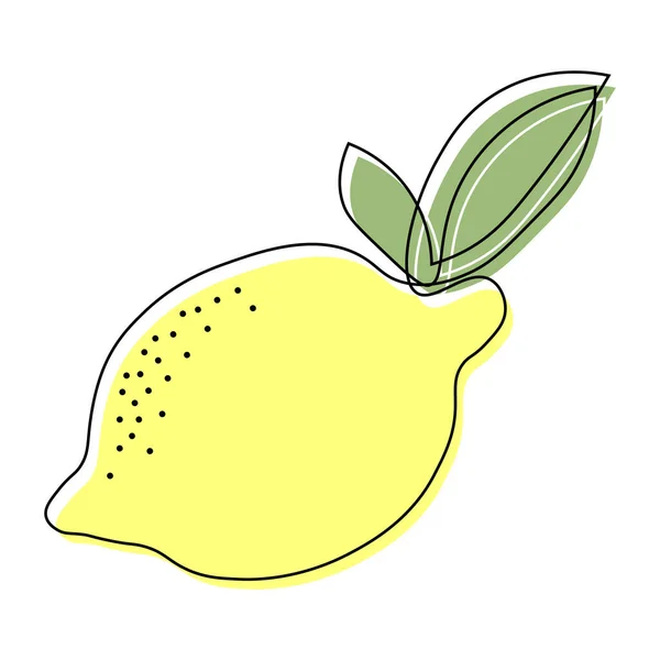 Fruit Illustration Linear Art Lemon Leaves Black Line Addition Colored — Wektor stockowy