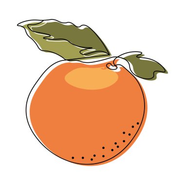 Fruit illustration, line art. Peach, black line with the addition of colored spots. Minimal modern design, doodle, icon.