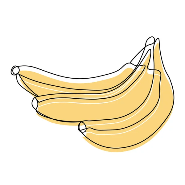 Fruit Illustration Line Art Bananas Black Line Addition Colored Spots — Image vectorielle