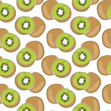 Meyvesiz, dikişsiz, kivili, bütün ve yarım. Renkli çizgi sanatı. Tekstil, kağıt, duvar kağıdı için yazdır, dekor