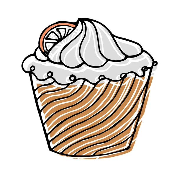 Illustration Handritad Muffins Svart Kontur Och Pastellfärger Ikon Doodle Design — Stock vektor