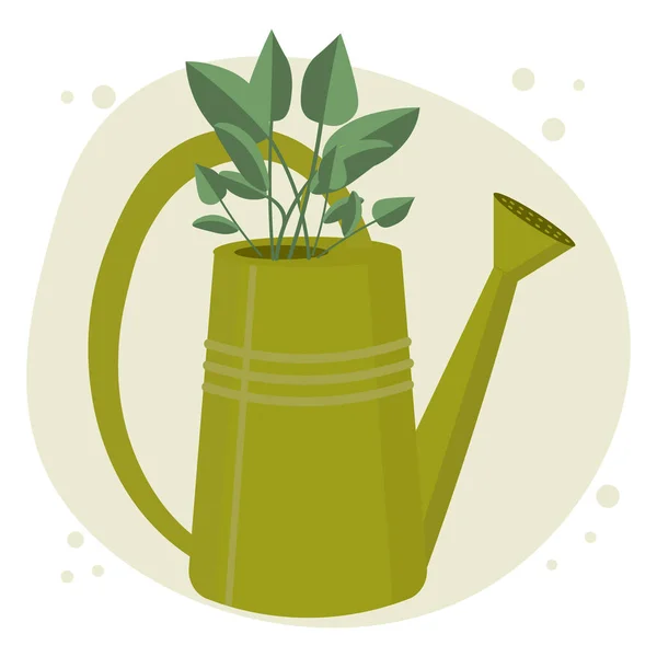 Illusztráció Téma Kertészkedés Öntözőkanna Növényekkel Egy Elvont Háttér Matrica Nyomtatás — Stock Vector