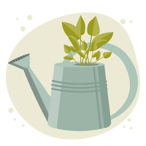 Illusztráció Téma Kertészkedés Öntözőkanna Növényekkel Egy Elvont Háttér Matrica Nyomtatás — Stock Vector