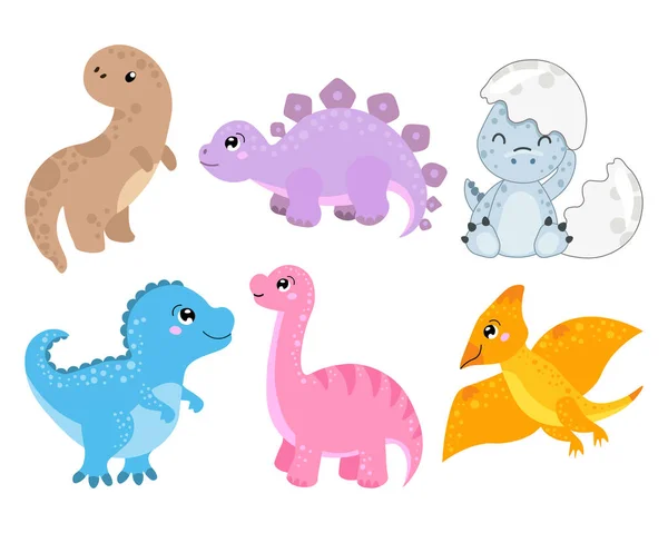 Conjunto Dinossauros Concurso Bonito Desenhado Cores Pastel Impressão Bebê Cartão — Vetor de Stock