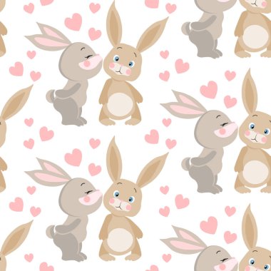 Kusursuz bir aşk, sevimli aşıklar, öpücükler ve kalpler. Çocuk baskısı, tekstil, çocuk odası dekoru.