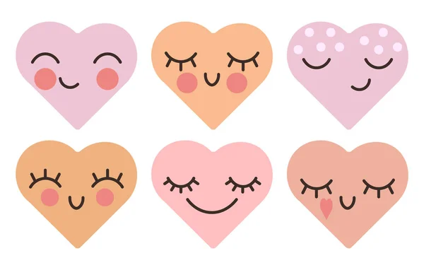 Conjunto Iconos Para Día San Valentín Corazones Con Diferentes Emociones — Vector de stock
