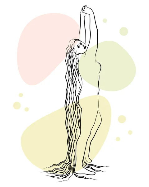 Line Art Contour Noir Une Femme Nue Sur Fond Blanc — Image vectorielle