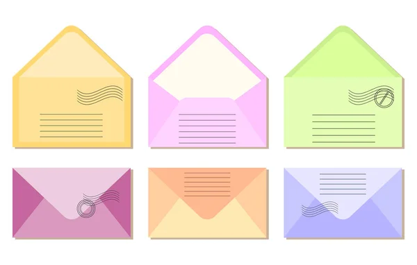 Conjunto Envelopes Postais Abertos Fechados Cores Pastel Ícones Para Postagem — Vetor de Stock