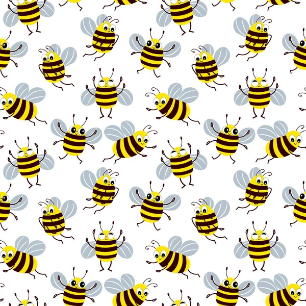 Seamless Pattern Cute Funny Bees White Background Children Textiles Print — Stock Vector