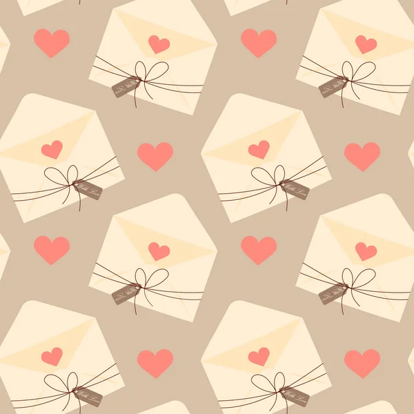 Motif Sans Couture Enveloppes Mignonnes Avec Des Lettres Amour Attachées — Image vectorielle