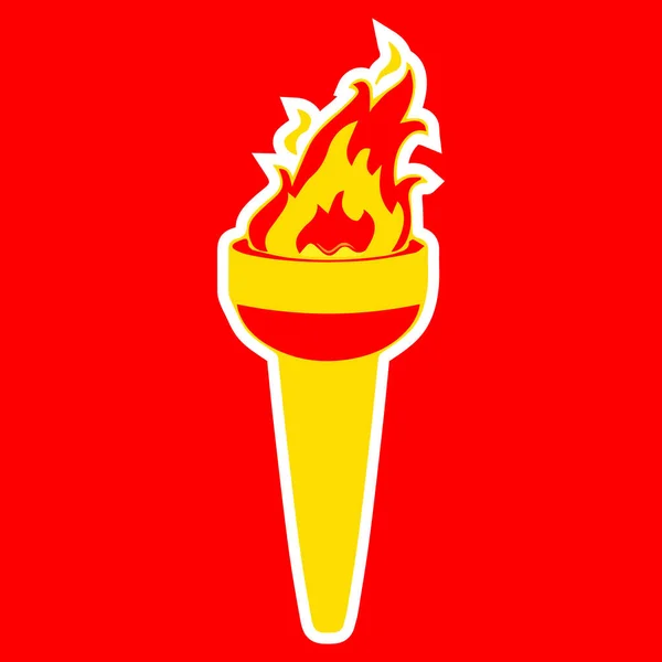 Icono Antorcha Olímpica Dibujada Diseño Rojo Amarillo Pegatina — Vector de stock