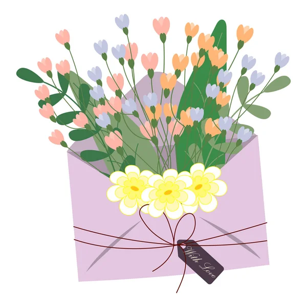 Festliche Illustration Süßer Umschlag Mit Wildblumen Und Etikett Mit Aufschrift — Stockvektor