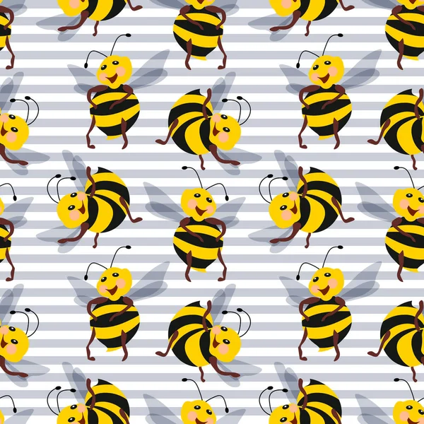 Modèle Sans Couture Dessiné Jolies Abeilles Souriantes Gaies Sur Fond — Image vectorielle