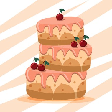 Resimler, soyut bir arka planda kremalı ve kirazlı şirin doğum günü pastası. Karalama, baskı, kartpostal