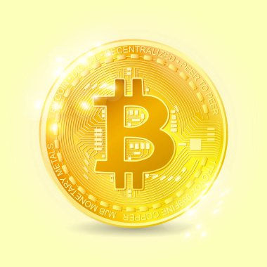 Çizim gerçekçi, parlak bitcoin para çekti. Para simgesi, kripto para birimi