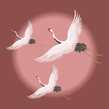 İllüzyon, günbatımının ve ayın yumuşak bir zeminine beyaz leylekler çizdi. Poster, kartpostal