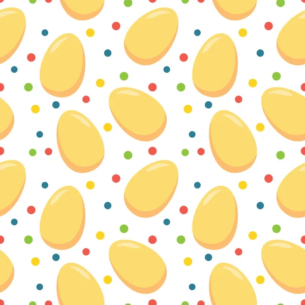 Motif Sans Couture Oeufs Pâques Peints Jaune Sur Fond Pois — Image vectorielle