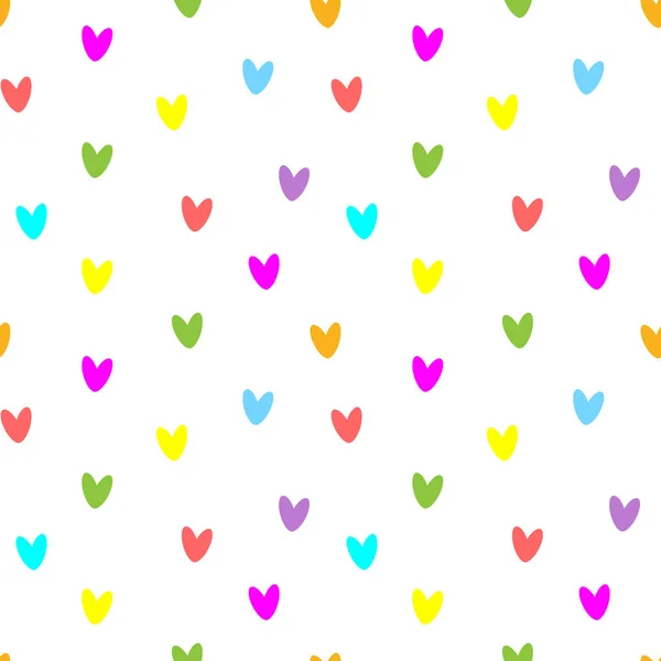 Seamless Pattern Multi Colored Small Hearts White Background Pastel Colors — Stock Vector
