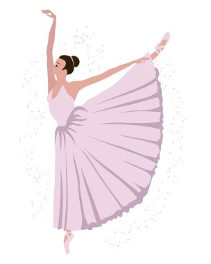 Resim, soluk pembe bir elbise içinde dans eden bir balerin ve soyut bir arka planda sivri uçlu ayakkabılar. Dans dersleri için poster, klip sanatı