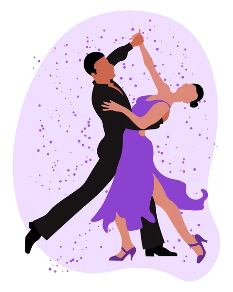 Иллюстрация Танцующая Пара Мужчина Черном Женщина Фиолетовом Платье Абстрактном Фоне — стоковый вектор