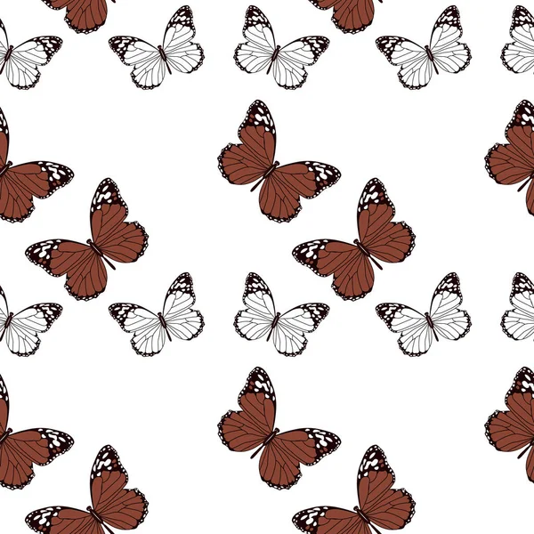 Bezešvé Vzory Bílé Hnědé Motýly Bílém Pozadí Tisk Textil Tapety — Stockový vektor