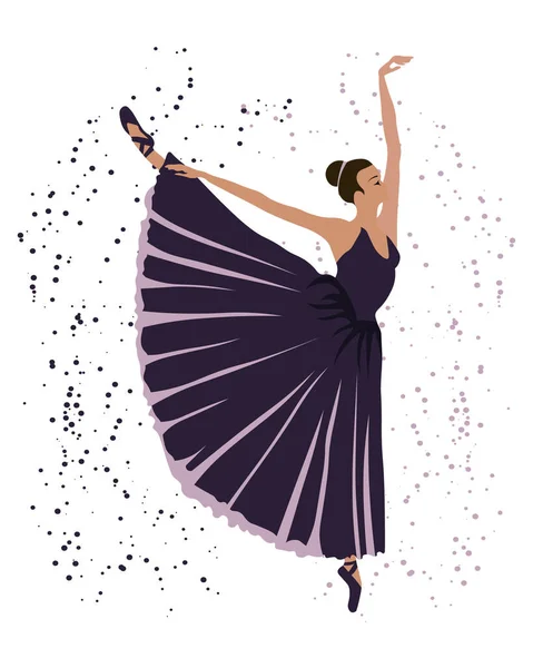 Иллюстрация Танцующая Балерина Сине Розовом Платье Пуанты Абстрактном Фоне Плакат — стоковый вектор