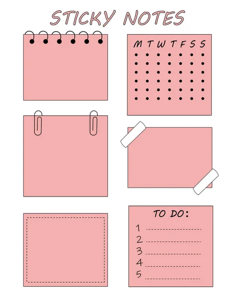 Conjunto Adesivos Para Notas Planejamento Cor Rosa Folhas Papel Com — Vetor de Stock