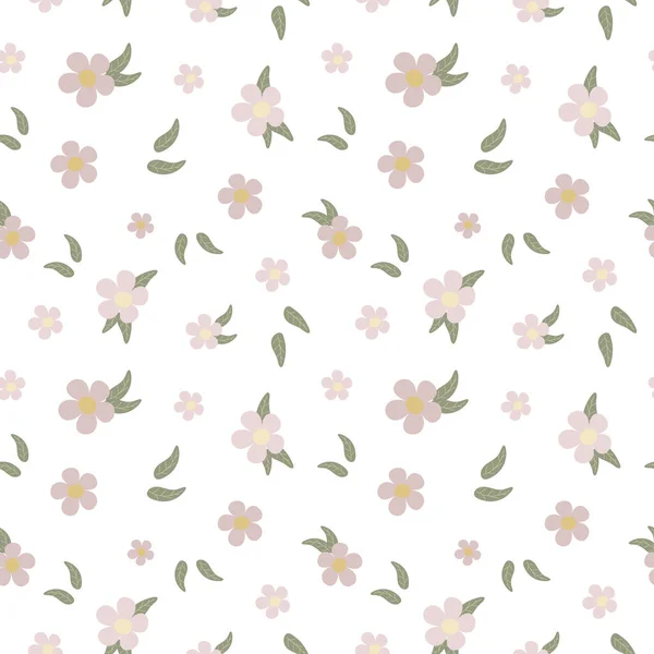 Motif Sans Couture Jolies Fleurs Roses Délicates Feuilles Sur Fond — Image vectorielle
