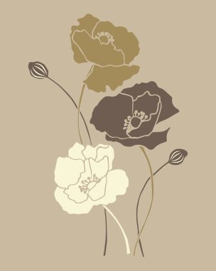 Duvar sanatı, bej arka planda bej renkli haşhaş demeti. Poster, illüstrasyon, tebrik kartı, vektör