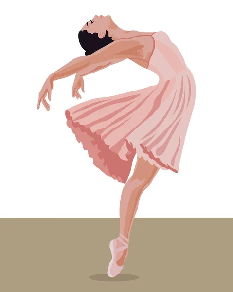 Ilustración Una Bailarina Bailando Delicado Vestido Rosa Zapatos Puntiagudos Sobre — Archivo Imágenes Vectoriales