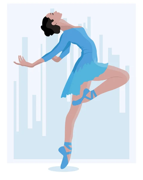 Illustration Une Ballerine Dansante Dans Une Délicate Robe Bleue Des — Image vectorielle