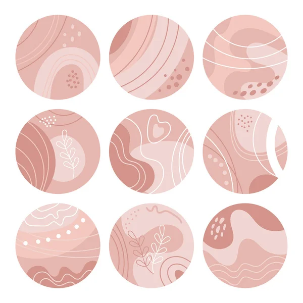 Абстрактные Круглые Бежевых Розовых Тонах Цветами Волнами Большая Коллекция Набор — стоковый вектор