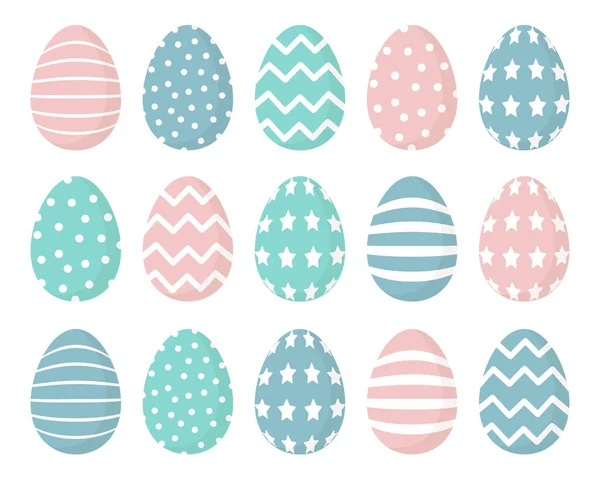 Conjunto Huevos Pintados Pascua Con Adornos Colores Pastel Decoración Festiva — Vector de stock