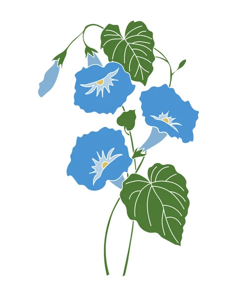 イラスト 白を基調とした葉を持つ青いペチュニアの花 ウォールアート グリーティングカード — ストックベクタ