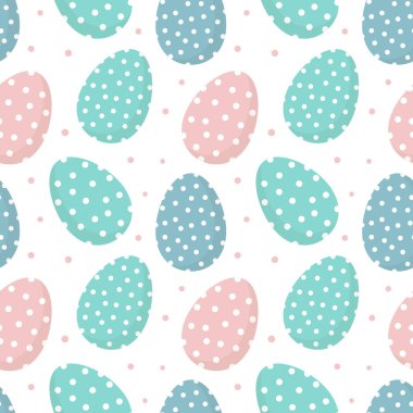 Paskalya desensiz, beyaz arka planda puantiyeli puantiyeli yumurtalar. Şenlikli dekor, baskı, tekstil, kapak