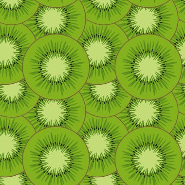 Kusursuz desenli, olgun sulu kivi dilimli. Parlak arkaplan, yazdırma, tekstil, kağıt, kapak