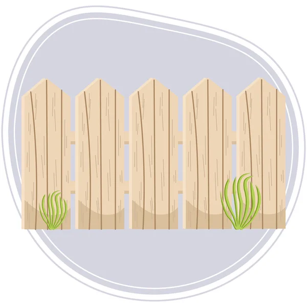 Illustratie Voor Tuin Houten Hek Met Groen Gras Een Zachte — Stockvector