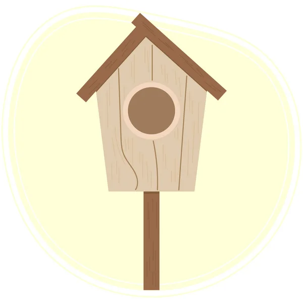 Illustrazione Birdhouse Legno Uno Sfondo Delicato Colori Pastello Icona Primavera — Vettoriale Stock