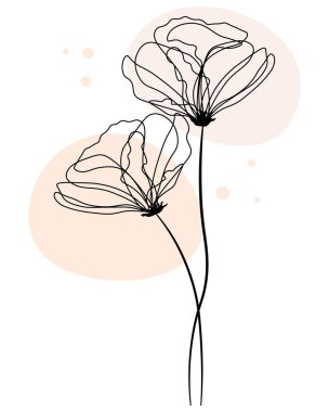 Duvar sanatı, haşhaş hatları ve beyaz arka planda soyut lekeler. Pastel renkler. Poster, kartpostal