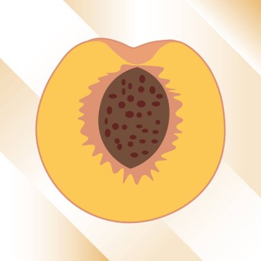 Soyut bir arkaplanda olgun bir şeftalinin tasviri. Meyve simgesi, vektör.