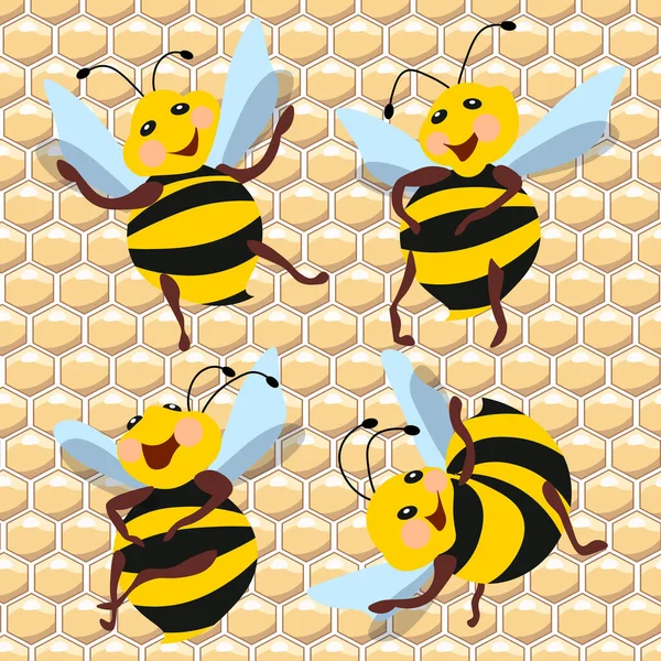 배경에는 귀여운 꿀벌들이 솔기없는 무늬가 있습니다 아이들의 — 스톡 벡터