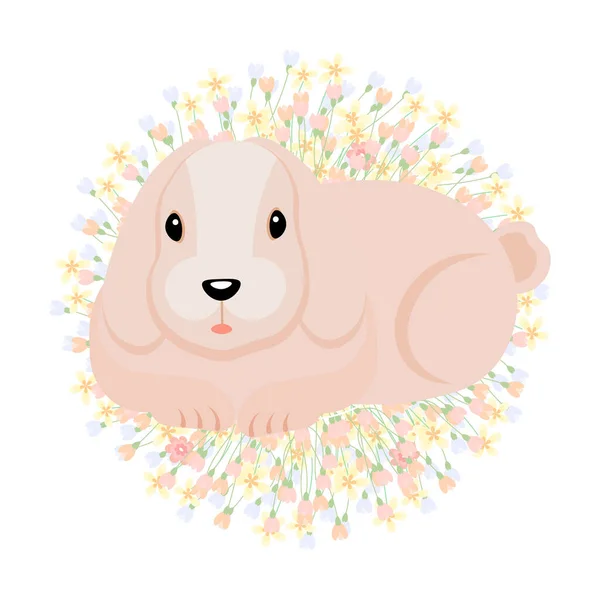 可爱柔和的粉红兔子在野花中 背景柔和 儿童印刷品 明信片 假日装饰 — 图库矢量图片