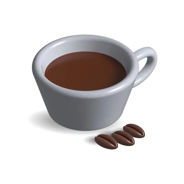 Taza Blanca Con Café Granos Café Sobre Fondo Blanco Ilustración — Vector de stock