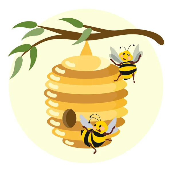 Illustration Miel Apiculture Ruche Naturelle Sur Une Branche Arbre Une — Image vectorielle