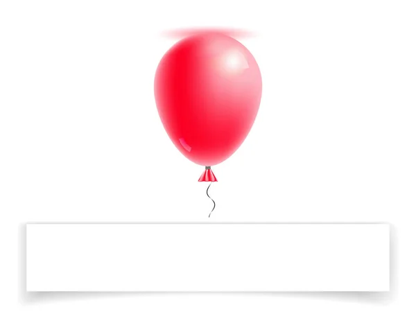 Illustration Weißes Leeres Glückwunschbanner Und Ein Knallroter Luftballon Auf Weißem — Stockvektor