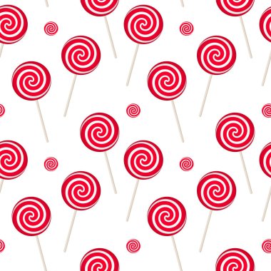 Şekersiz şekerler, beyaz arka planda gerçekçi sarmal kırmızı ve beyaz şekerler. Çocuk baskısı. tekstil, tatil ambalajı